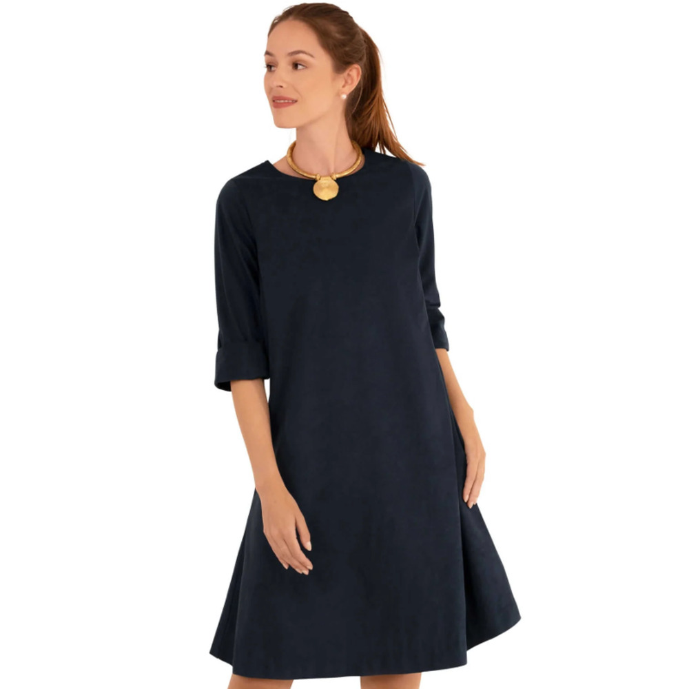 NEW Gretchen Scott Button Back Swing Dress Women's Small Ultra Suede Navy Preppy